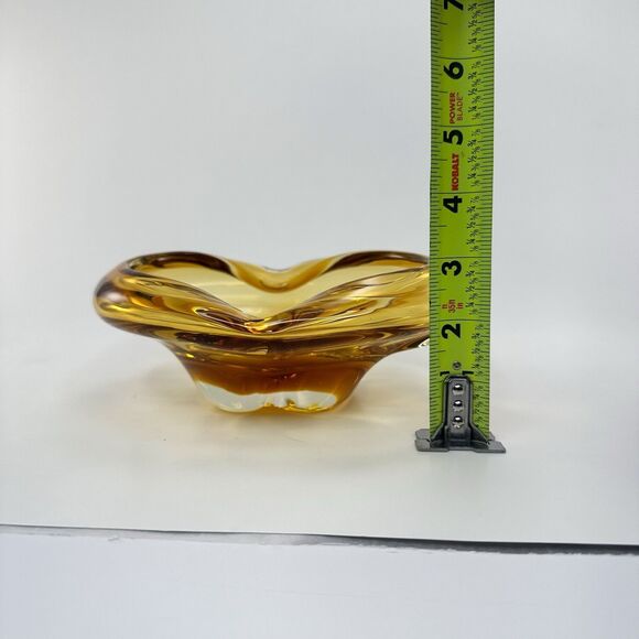 Vintage Amber Art Glass Ashtray Mid Century Modern Claude Lorraine Style - Picture 8 of 11